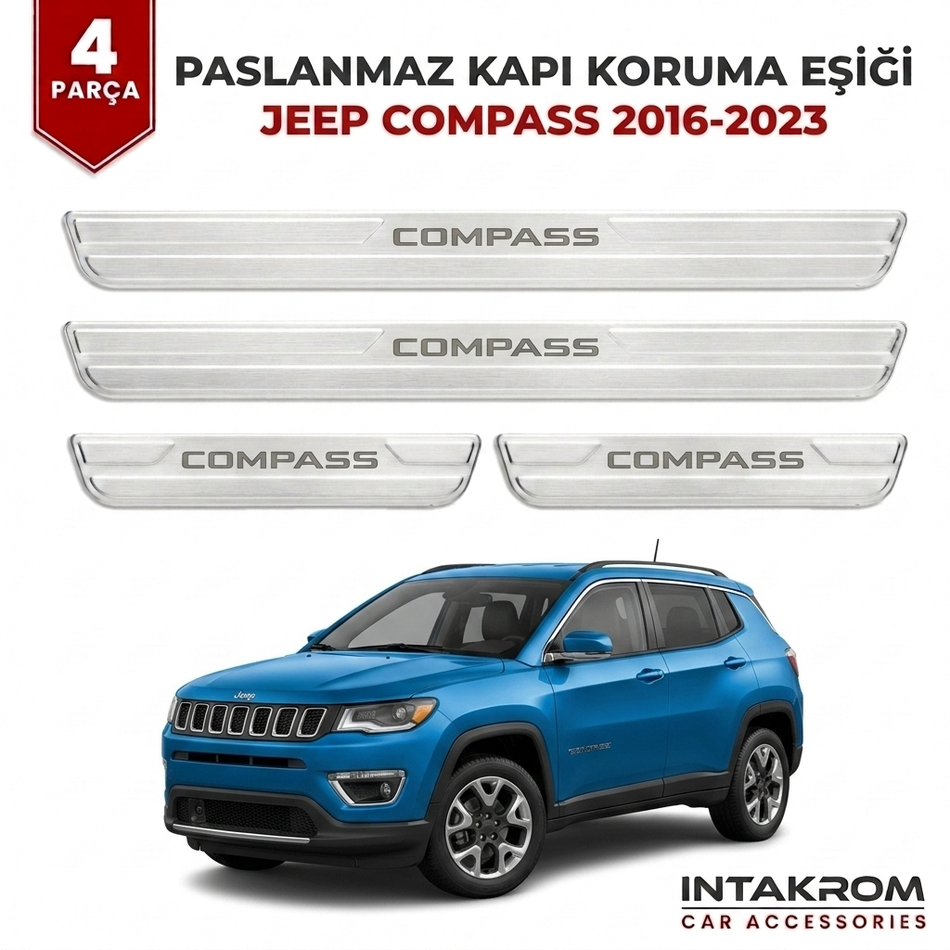 Jeep Compass 2016-2023 Uyumlu Satine Krom Kapı Koruma Eşiği 4 Parça