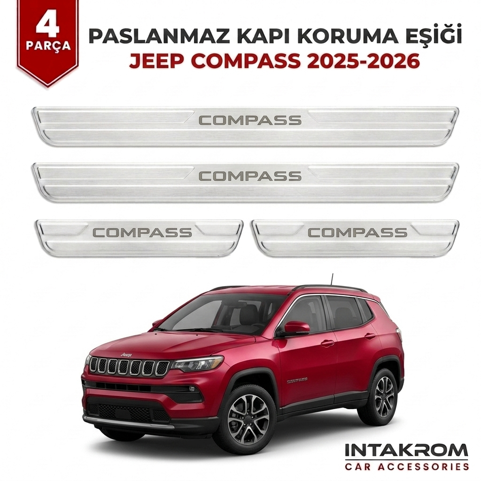 Jeep Compass 2025-2026 Uyumlu Satine Krom Kapı Koruma Eşiği 4 Parça