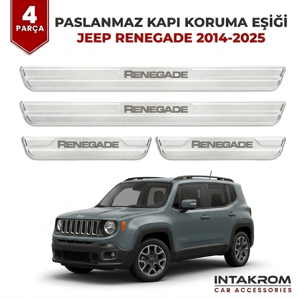 Jeep Renegade 2015-2025 Uyumlu Satine Krom Kapı Koruma Eşiği 4 Parça