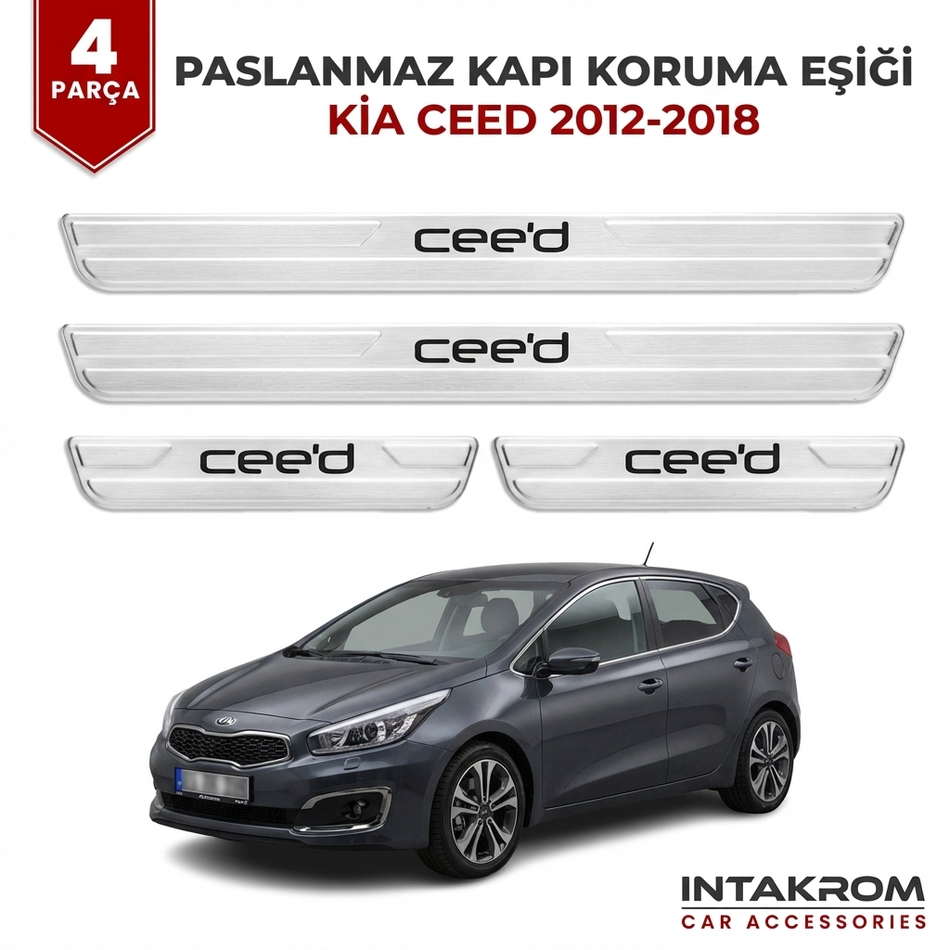 Kia Ceed 2012-2018 Uyumlu Satine Krom Kapı Koruma Eşiği 4 Parça