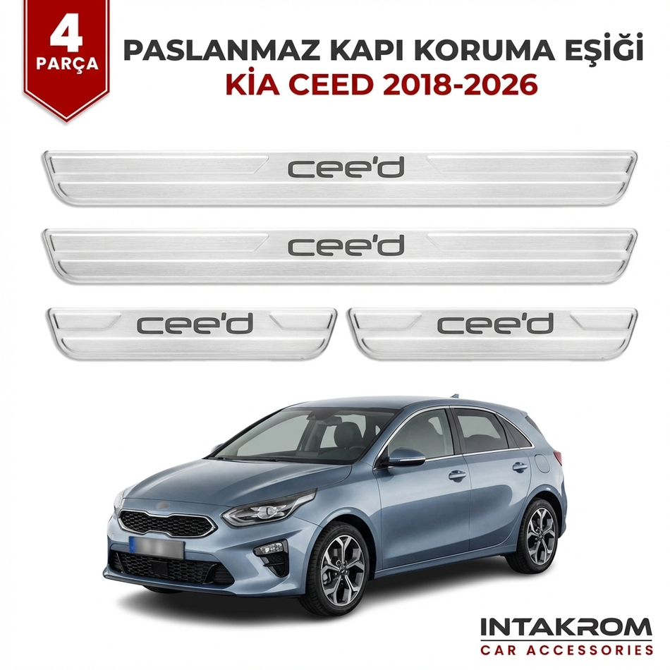 Kia Ceed 2018-2026 Uyumlu Satine Krom Kapı Koruma Eşiği 4 Parça