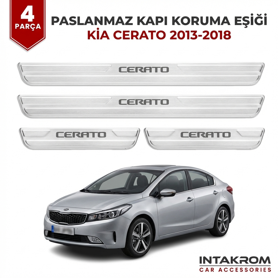 Kia Cerato 2013-2018 Uyumlu Satine Krom Kapı Koruma Eşiği 4 Parça