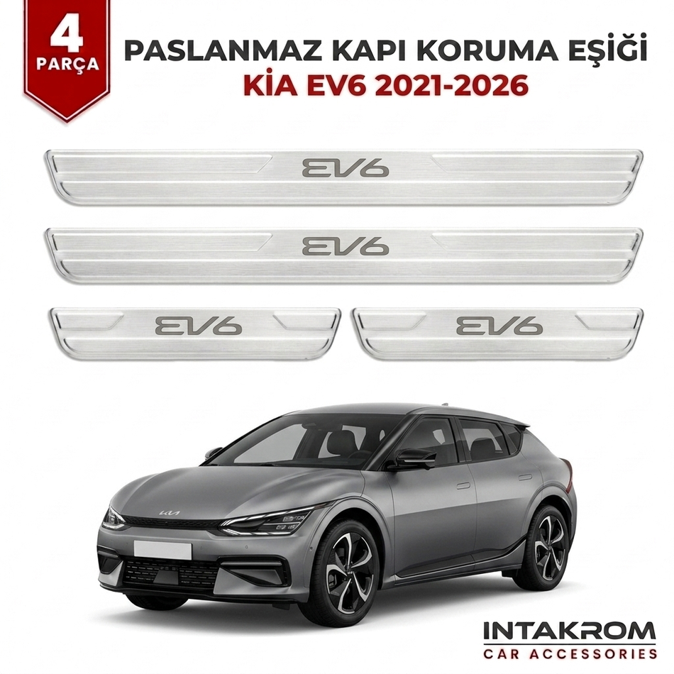 Kia EV - 6 2021-2026 Uyumlu Satine Krom Kapı Koruma Eşiği 4 Parça