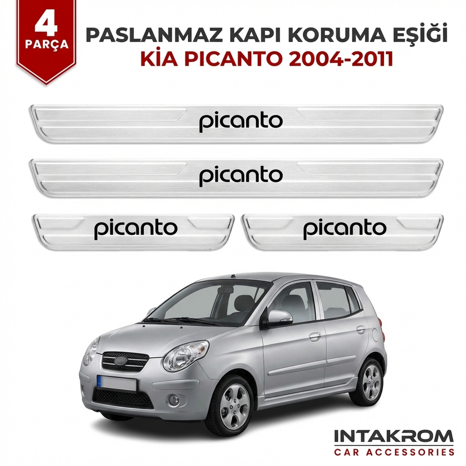 Kia Picanto 2004-2011 Uyumlu Satine Krom Kapı Koruma Eşiği 4 Parça