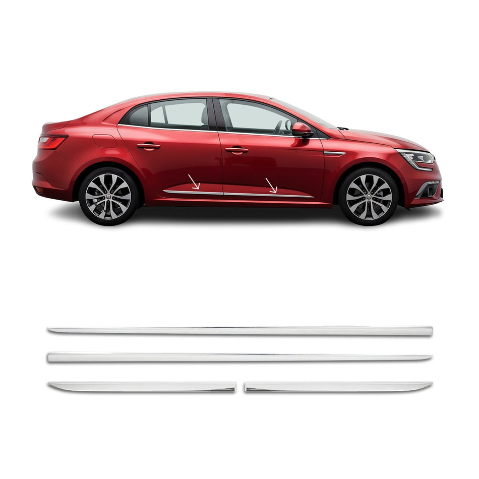 Renault Megane 4 Sedan Uyumlu Krom Yan Kapı Çıtası 2016 ve Üzeri 4 Parça