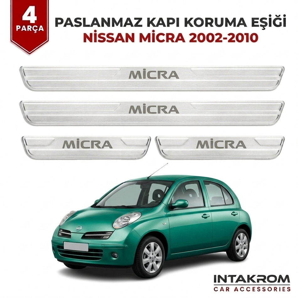 Nissan Micra 2002-2010 Uyumlu Satine Krom Kapı Koruma Eşiği 4 Parça