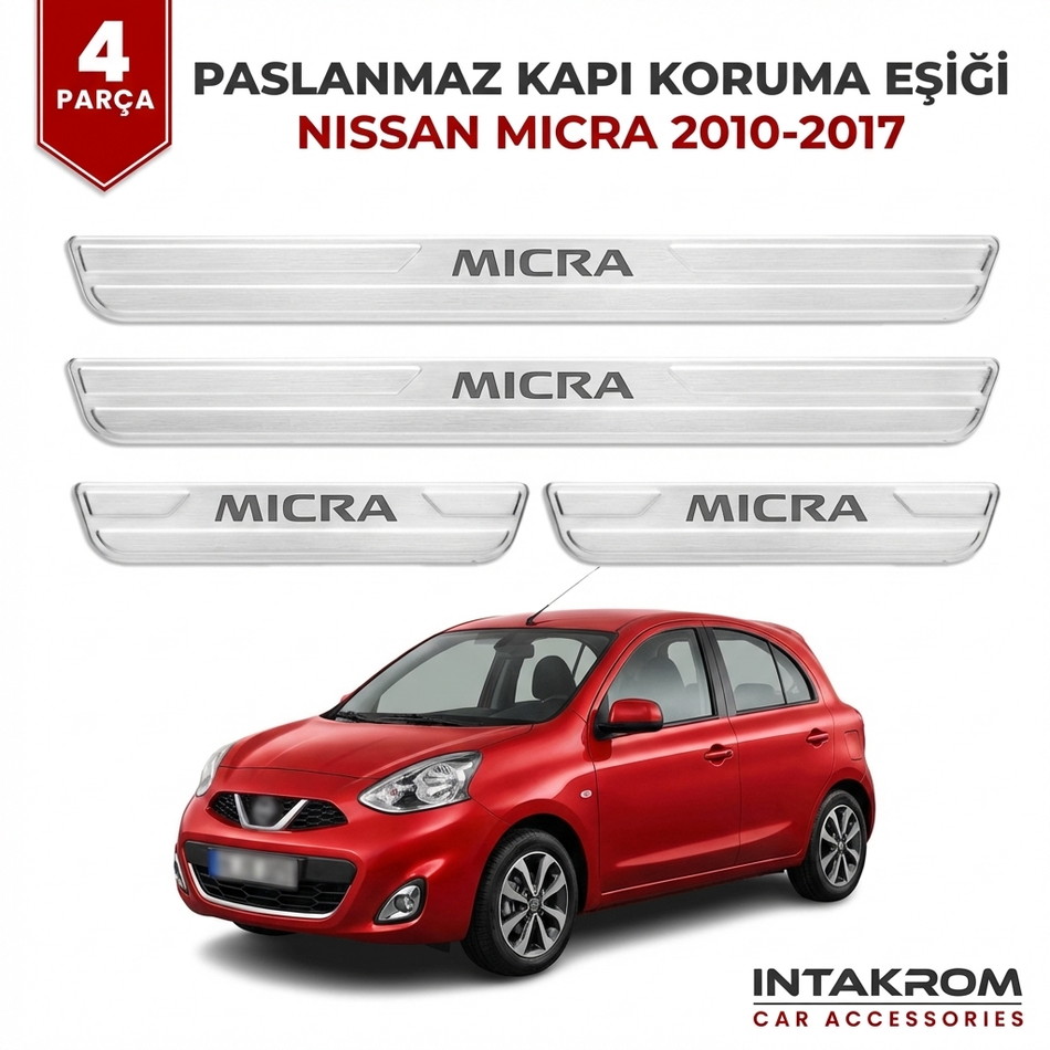 Nissan Micra 2010-2017 Uyumlu Satine Krom Kapı Koruma Eşiği 4 Parça