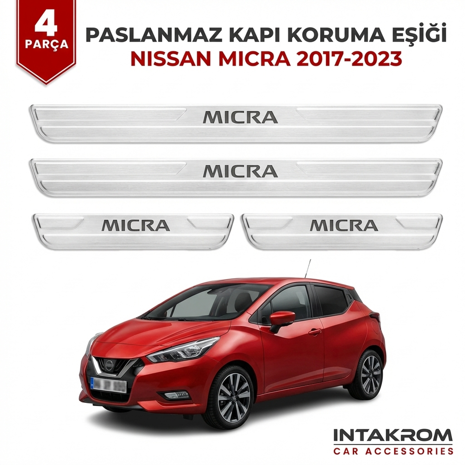 Nissan Micra 2017-2023 Uyumlu Satine Krom Kapı Koruma Eşiği 4 Parça