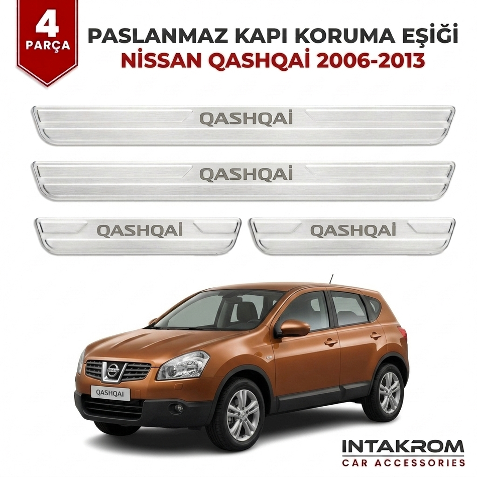 Nissan Qashqai 2006-2013 Uyumlu Satine Krom Kapı Koruma Eşiği 4 Parça