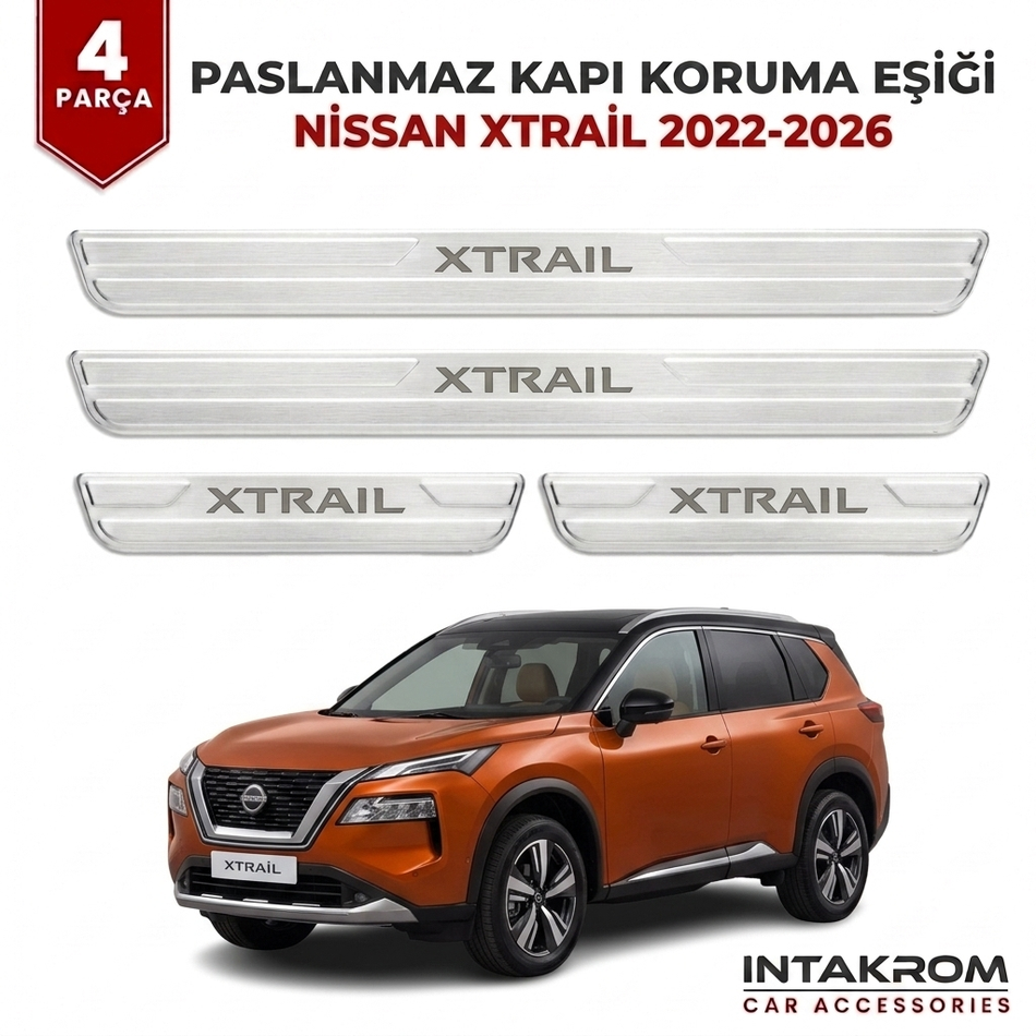 Nissan X-Trail 2022-2026 Uyumlu Satine Krom Kapı Koruma Eşiği 4 Parça