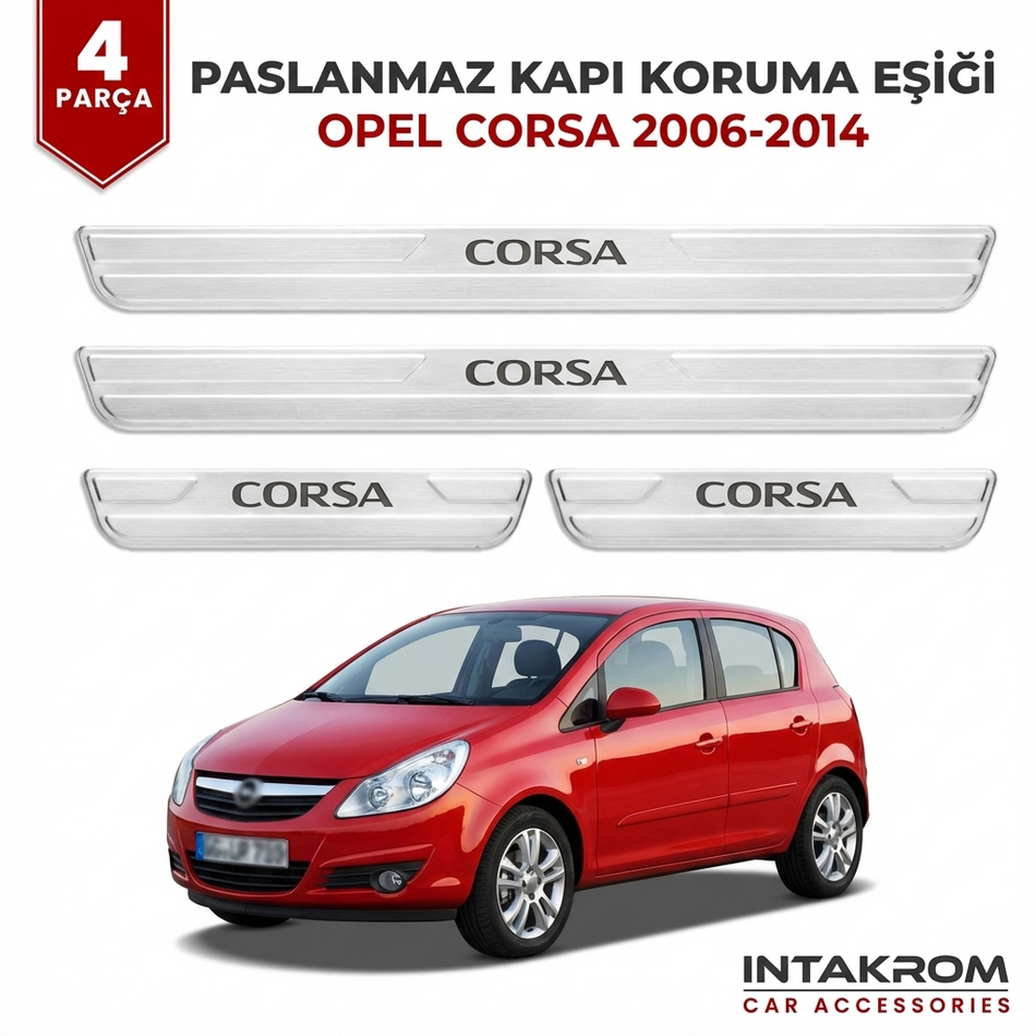 Opel Corsa D 2006-2014 Uyumlu Satine Krom Kapı Koruma Eşiği 4 Parça
