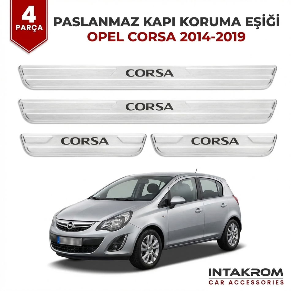 Opel Corsa E 2014-2019 Uyumlu Satine Krom Kapı Koruma Eşiği 4 Parça