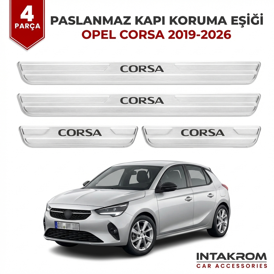 Opel Corsa F 2019-2026 Uyumlu Satine Krom Kapı Koruma Eşiği 4 Parça