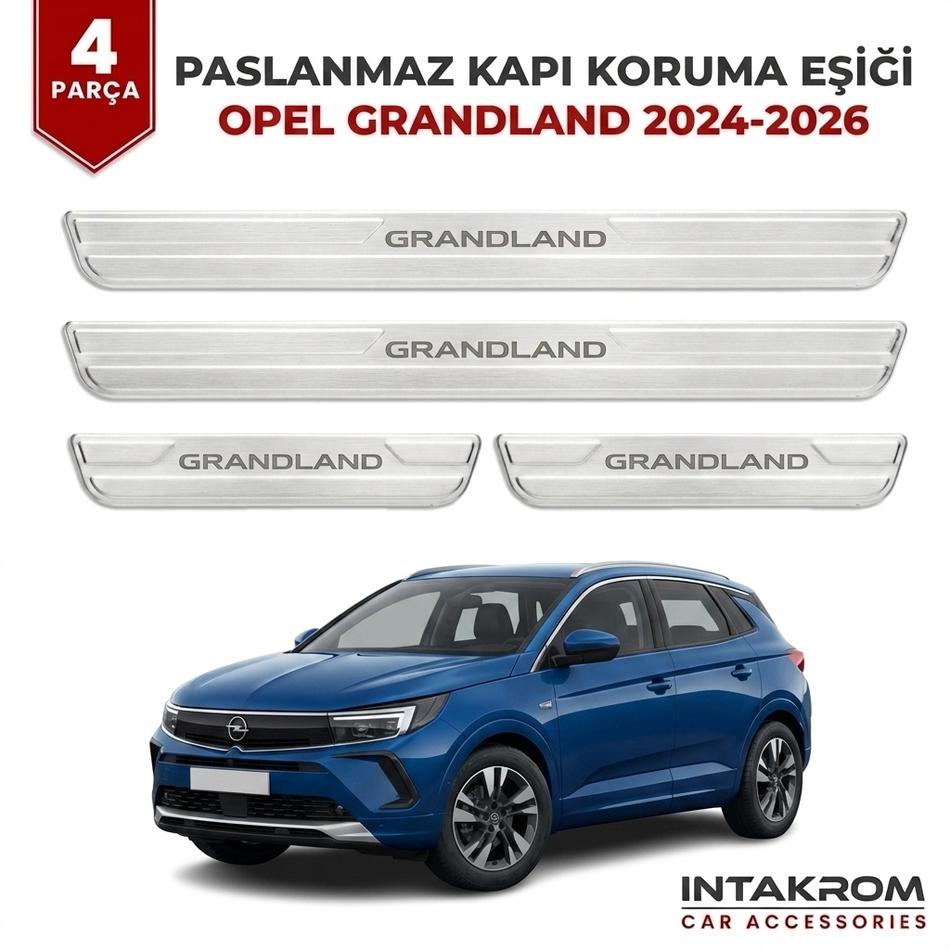 Opel Grandland 2024-2026 Uyumlu Satine Krom Kapı Koruma Eşiği 4 Parça