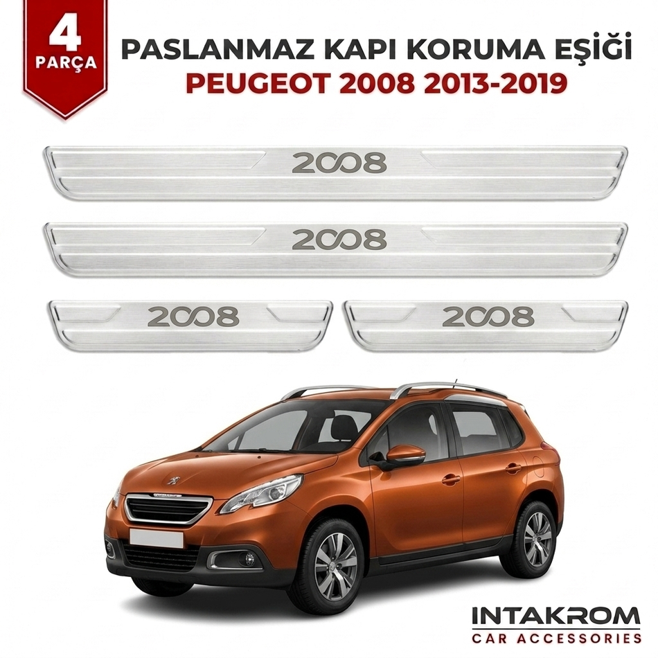 Peugeot 2008 2013-2019 Uyumlu Satine Krom Kapı Koruma Eşiği 4 Parça