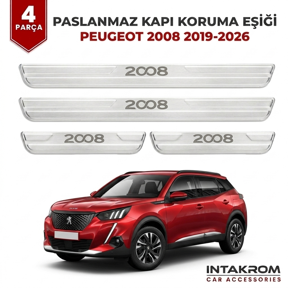 Peugeot 2008 2019-2026 Uyumlu Satine Krom Kapı Koruma Eşiği 4 Parça