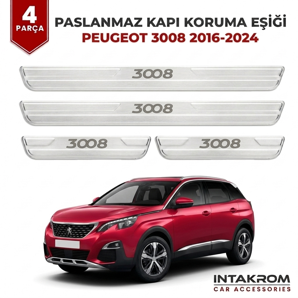 Peugeot 3008 2016-2024 Uyumlu Satine Krom Kapı Koruma Eşiği 4 Parça