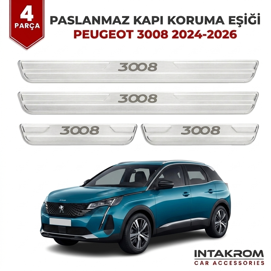 Peugeot 3008 2024-2026 Uyumlu Satine Krom Kapı Koruma Eşiği 4 Parça