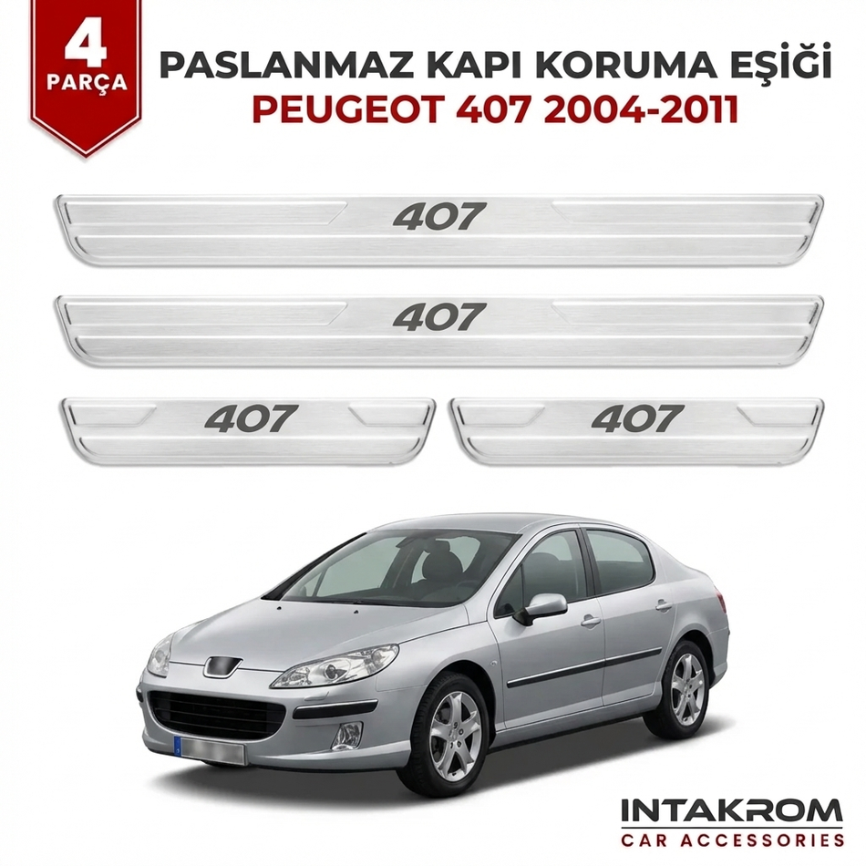 Peugeot 407 2004-2011 Uyumlu Satine Krom Kapı Koruma Eşiği 4 Parça