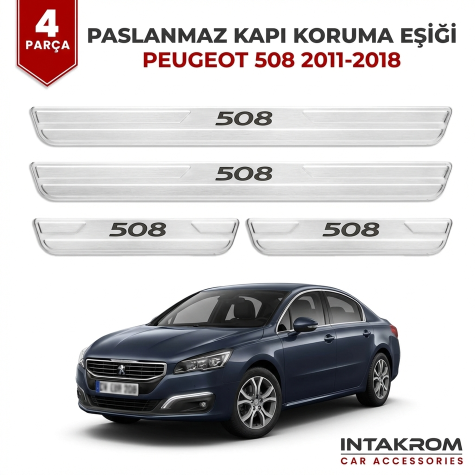 Peugeot 508 2011-2018 Uyumlu Satine Krom Kapı Koruma Eşiği 4 Parça