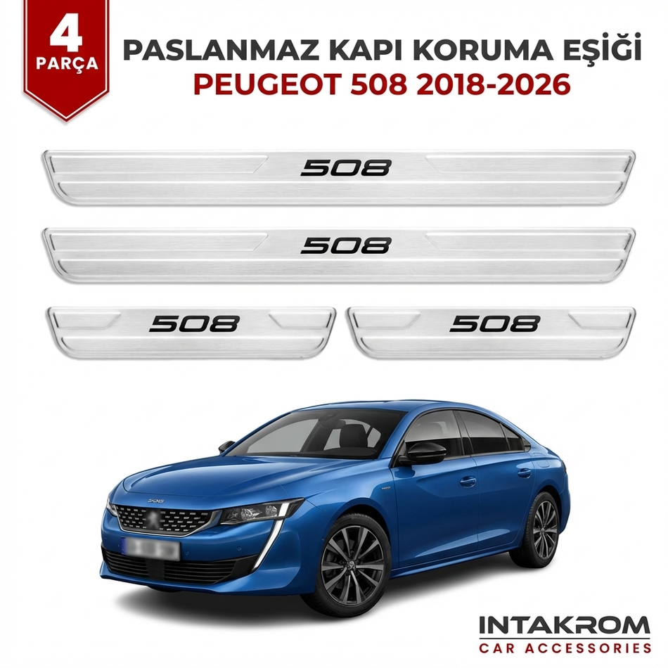 Peugeot 508 2018-2026 Uyumlu Satine Krom Kapı Koruma Eşiği 4 Parça
