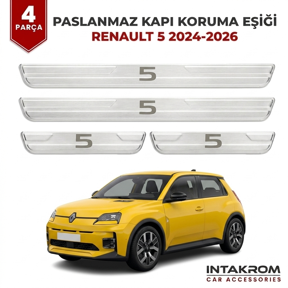 Renault 5 2024-2026 Uyumlu Satine Krom Kapı Koruma Eşiği 4 Parça