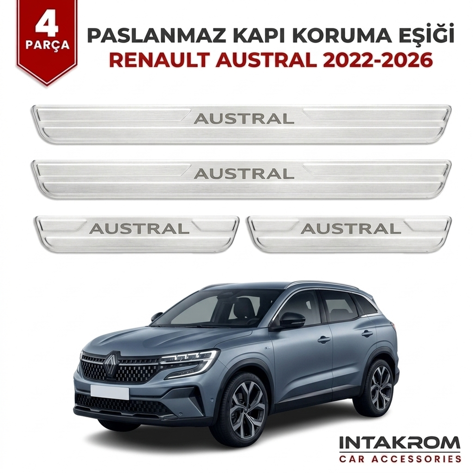 Renault Austral 2022-2026 Uyumlu Satine Krom Kapı Koruma Eşiği 4 Parça