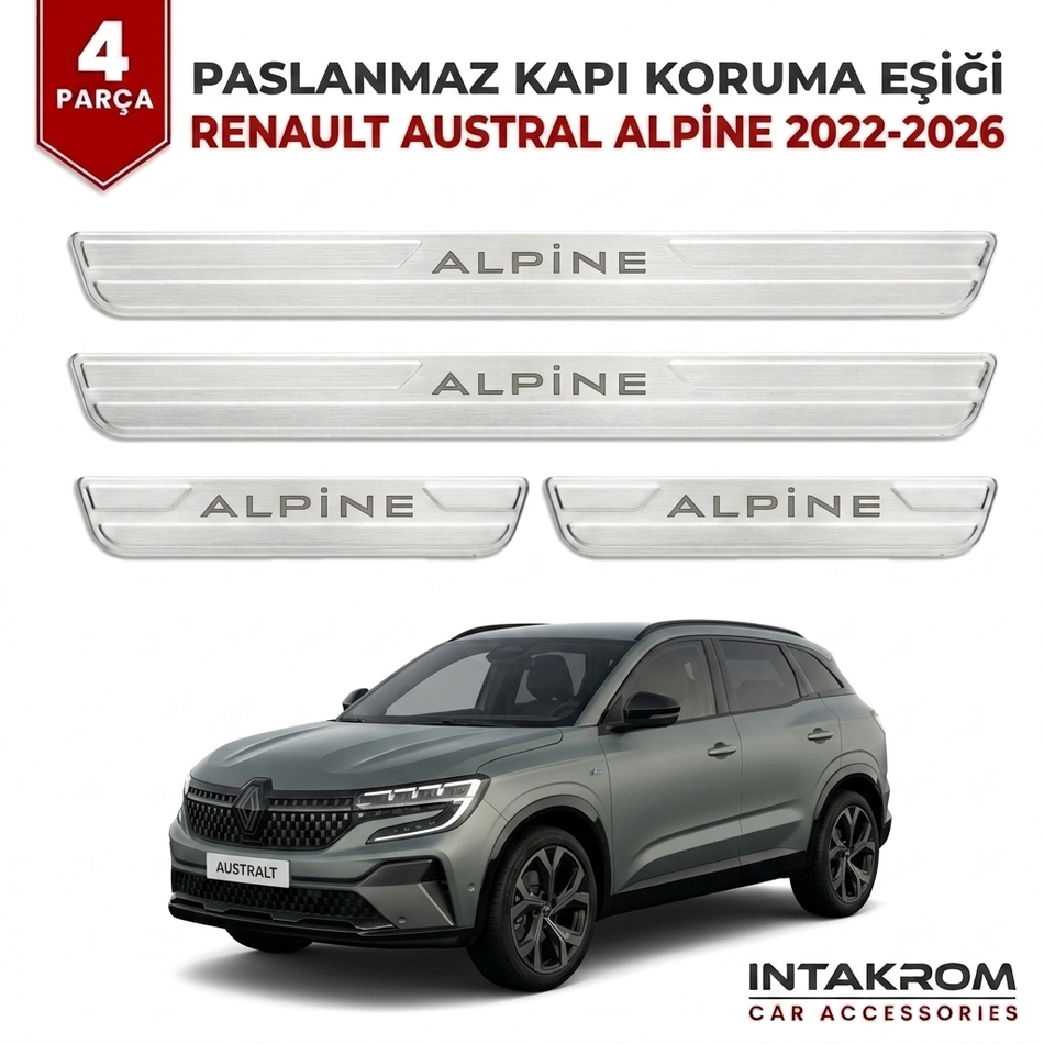 Renault Austral Alpine 2022-2026 Uyumlu Satine Krom Kapı Koruma Eşiği 4 Parça