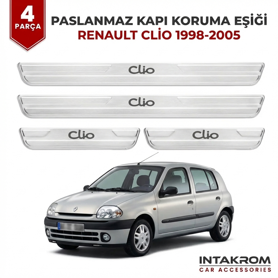 Renault Clio 1998-2005 Uyumlu Satine Krom Kapı Koruma Eşiği 4 Parça