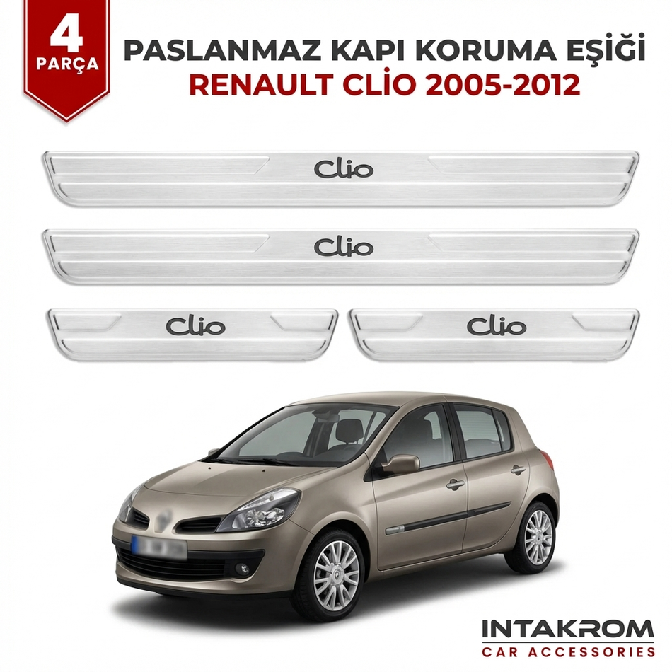 Renault Clio 2005-2012 Uyumlu Satine Krom Kapı Koruma Eşiği 4 Parça