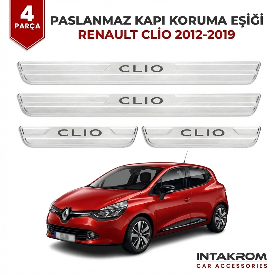 Renault Clio 2012-2019 Uyumlu Satine Krom Kapı Koruma Eşiği 4 Parça