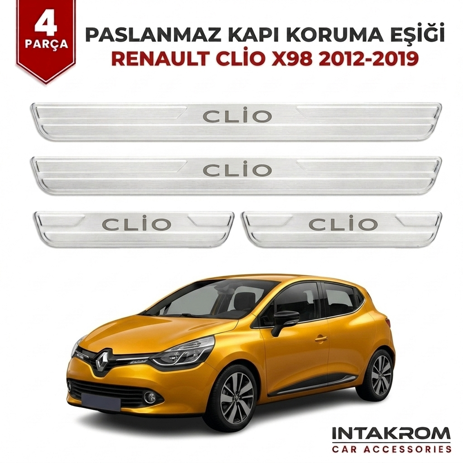 Renault Clio 2012-2019 Uyumlu Satine Krom Kapı Koruma Eşiği 4 Parça