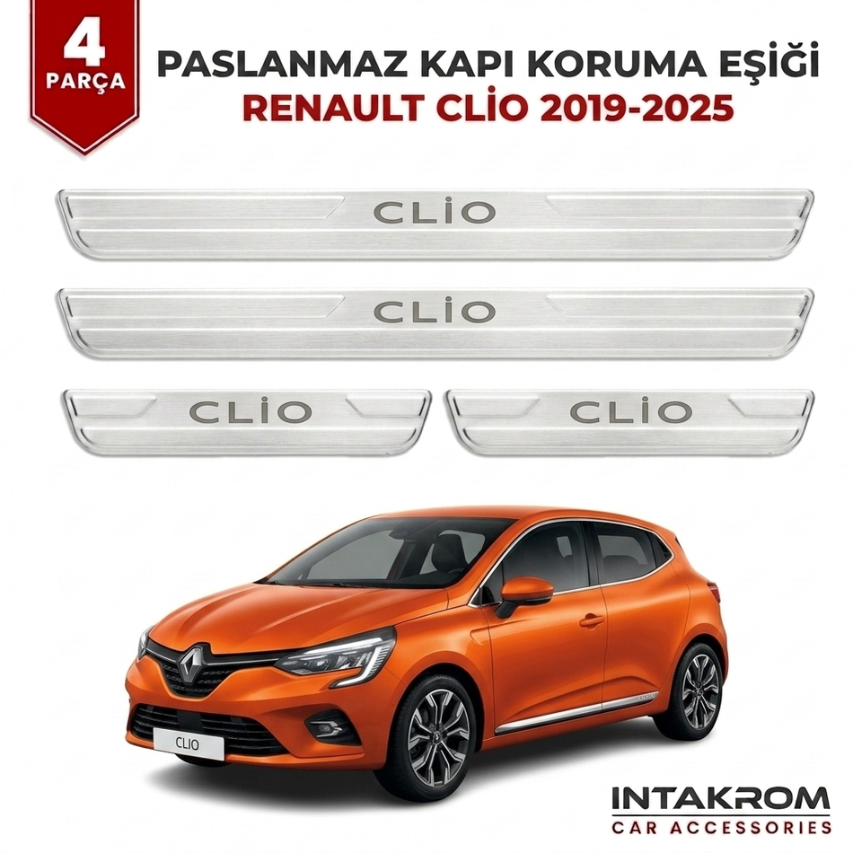 Renault Clio 2019-2025 Uyumlu Satine Krom Kapı Koruma Eşiği 4 Parça