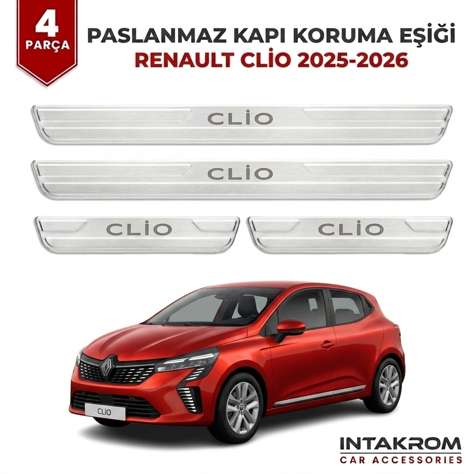 Renault Clio 2025-2026 Uyumlu Satine Krom Kapı Koruma Eşiği 4 Parça