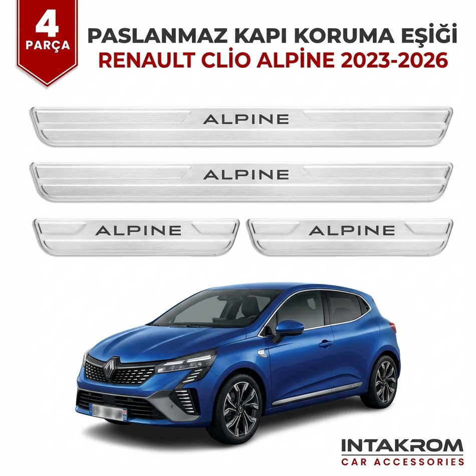 Renault Clio Alpine 2019-2026 Uyumlu Satine Krom Kapı Koruma Eşiği 4 Parça