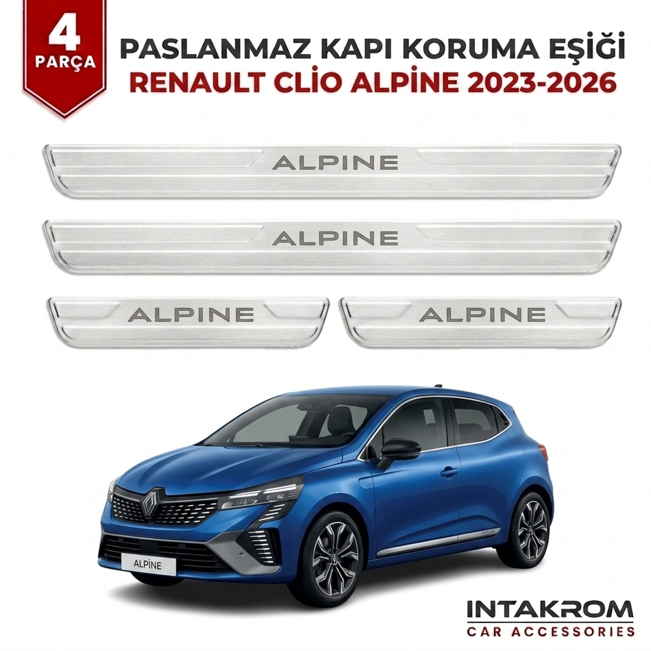 Renault Clio Alpine 2023-2026 Uyumlu Satine Krom Kapı Koruma Eşiği 4 Parça