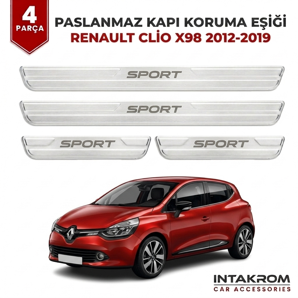 Renault Clio Sport 2012-2019 Uyumlu Satine Krom Kapı Koruma Eşiği 4 Parça