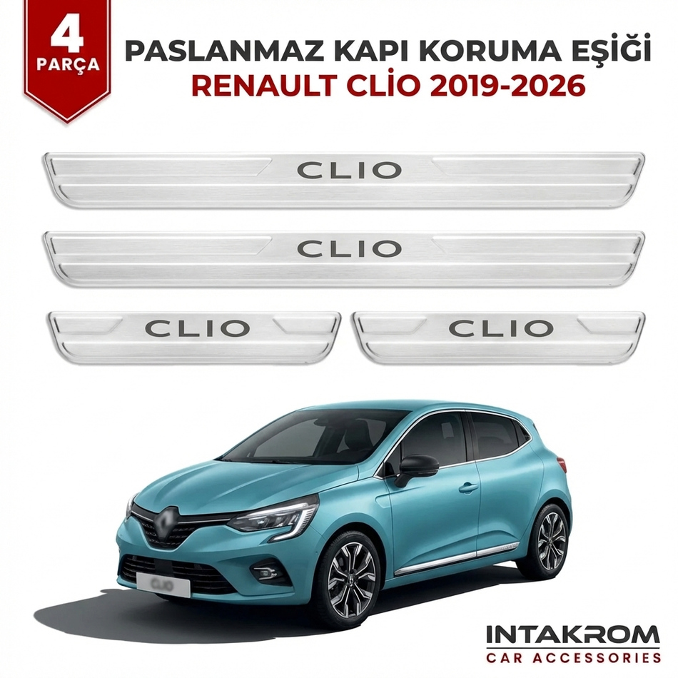 Renault Clio V 2019-2026 Uyumlu Satine Krom Kapı Koruma Eşiği 4 Parça