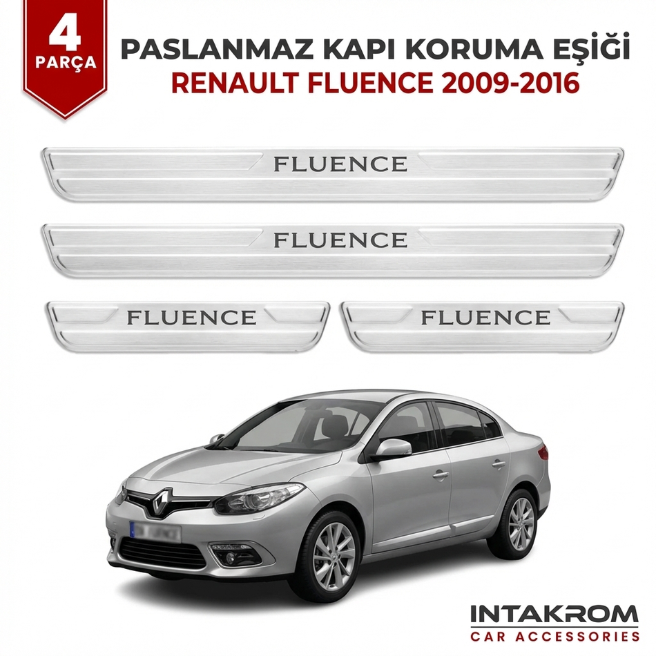 Renault Fluence 2009-2016 Uyumlu Satine Krom Kapı Koruma Eşiği 4 Parça