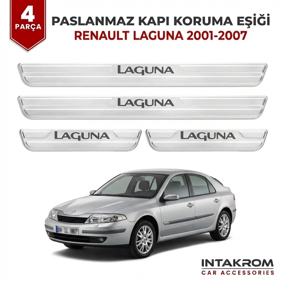 Renault Laguna 2001-2007 Uyumlu Satine Krom Kapı Koruma Eşiği 4 Parça