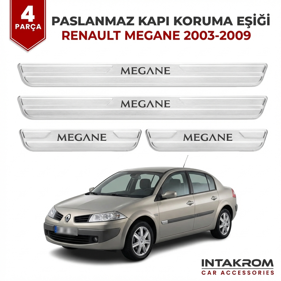Renault Megane II 2003-2009 Uyumlu Satine Krom Kapı Koruma Eşiği 4 Parça