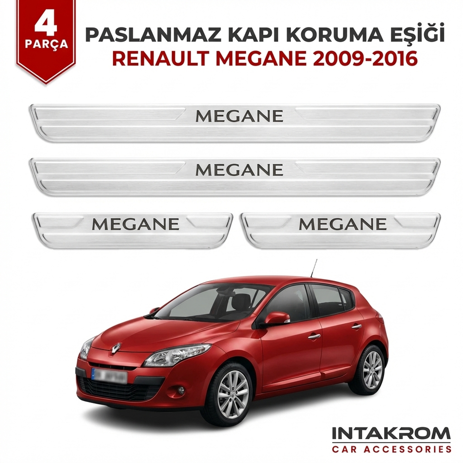 Renault Megane III 2009-2016 Uyumlu Satine Krom Kapı Koruma Eşiği 4 Parça