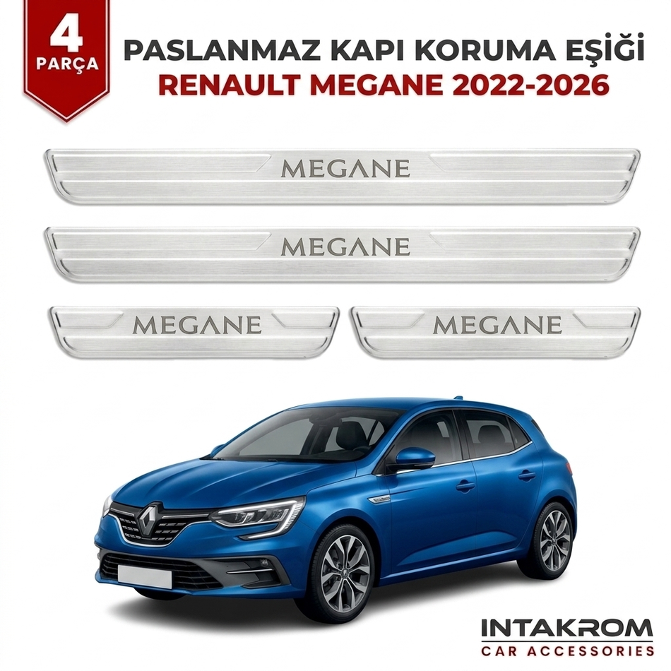 Renault Megane IV 2022-2026 Uyumlu Satine Krom Kapı Koruma Eşiği 4 Parça