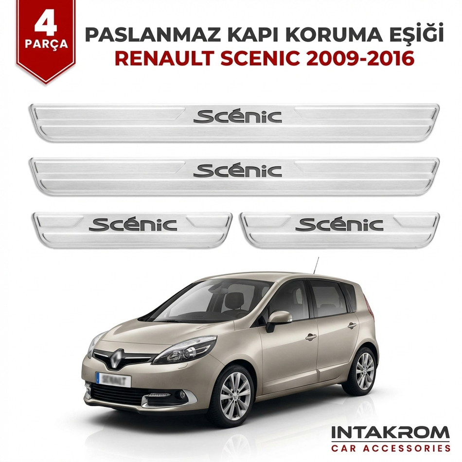 Renault Scenic 2009-2016 Uyumlu Satine Krom Kapı Koruma Eşiği 4 Parça