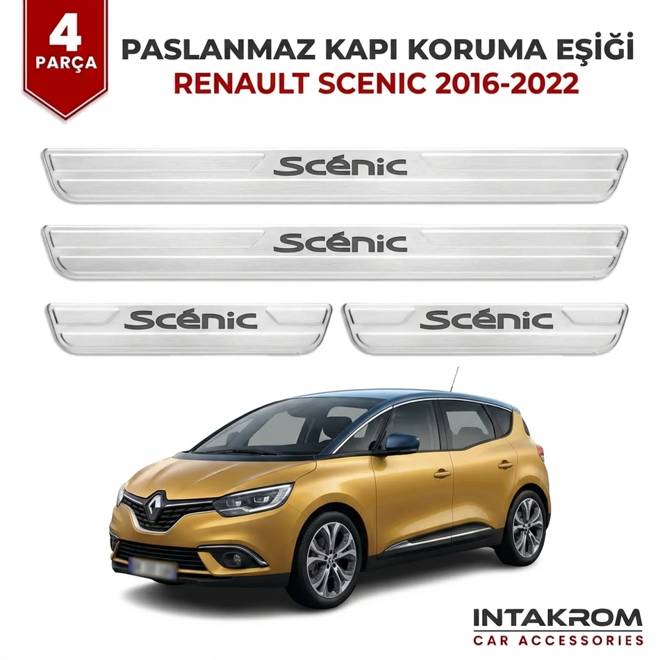 Renault Scenic 2016-2022 Uyumlu Satine Krom Kapı Koruma Eşiği 4 Parça