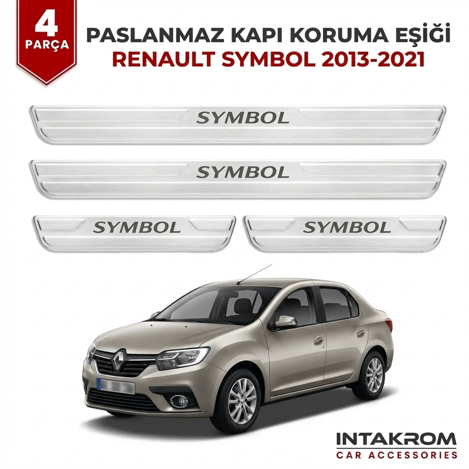 Renault Symbol 2013-2021 Uyumlu Satine Krom Kapı Koruma Eşiği 4 Parça