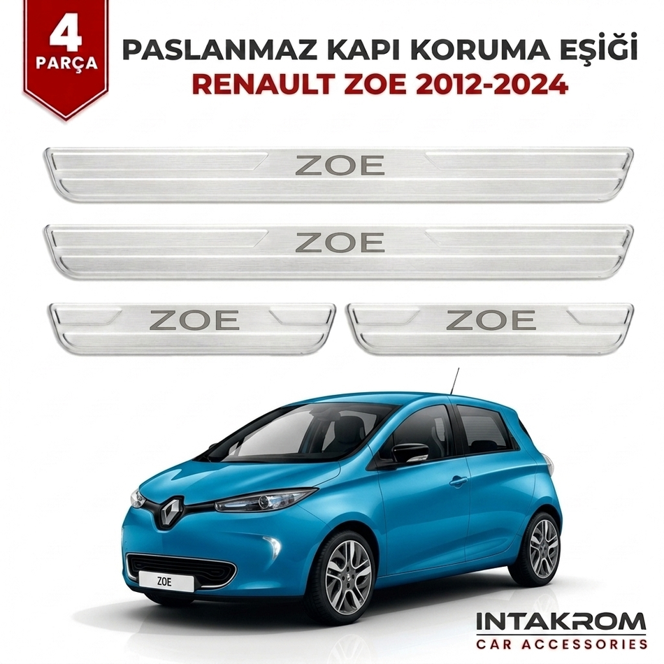 Renault Zoe E-Tech 2012-2024 Uyumlu Satine Krom Kapı Koruma Eşiği 4 Parça