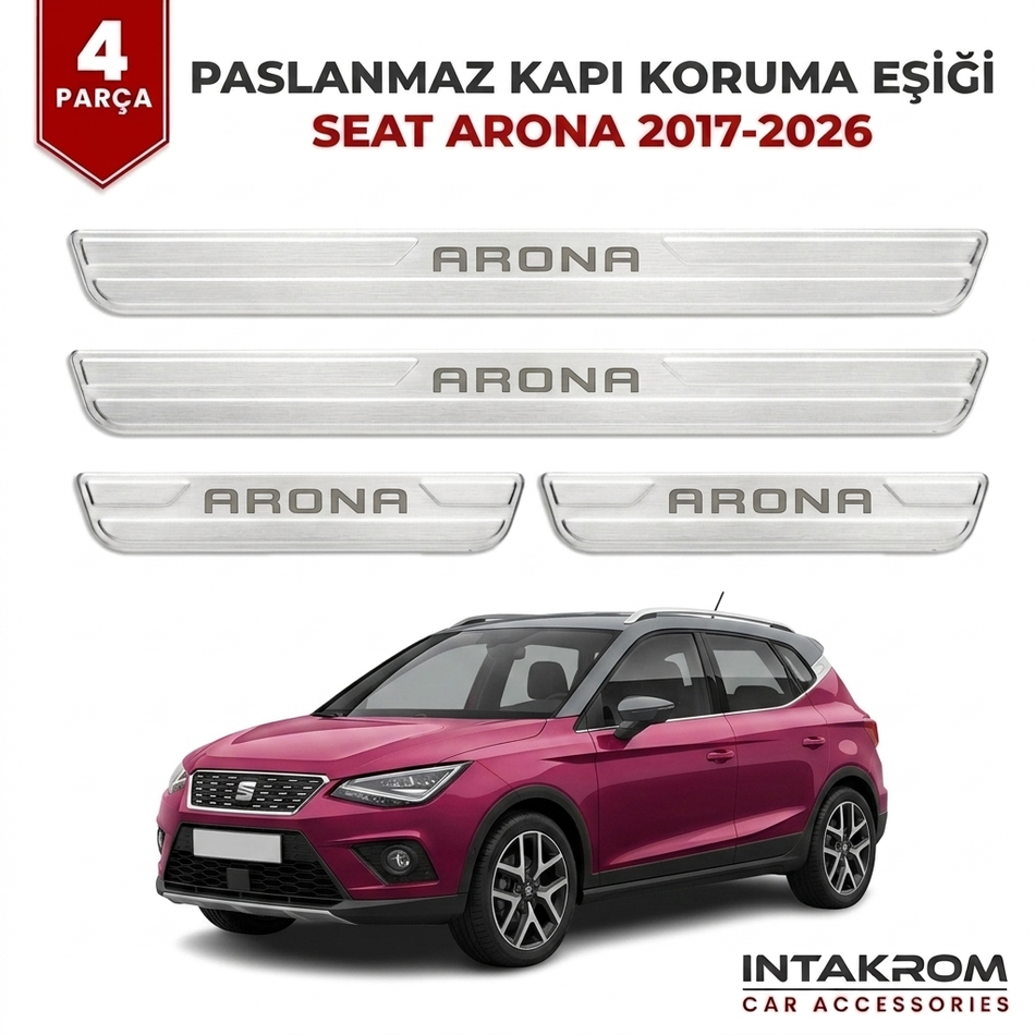 Seat Arona 2017-2026 Uyumlu Satine Krom Kapı Koruma Eşiği 4 Parça