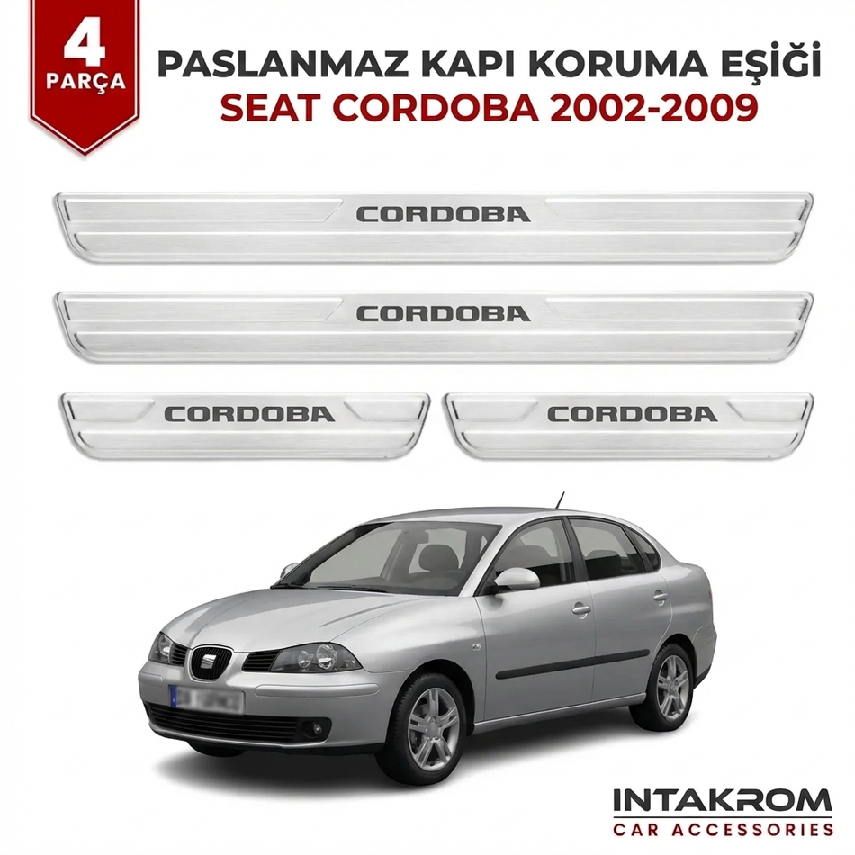 Seat Cordoba 2002-2009 Uyumlu Satine Krom Kapı Koruma Eşiği 4 Parça