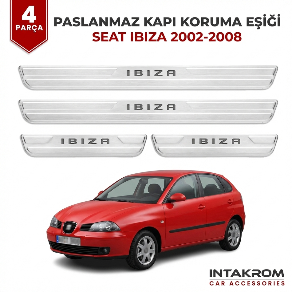 Seat İbiza 2002-2008 Uyumlu Satine Krom Kapı Koruma Eşiği 4 Parça